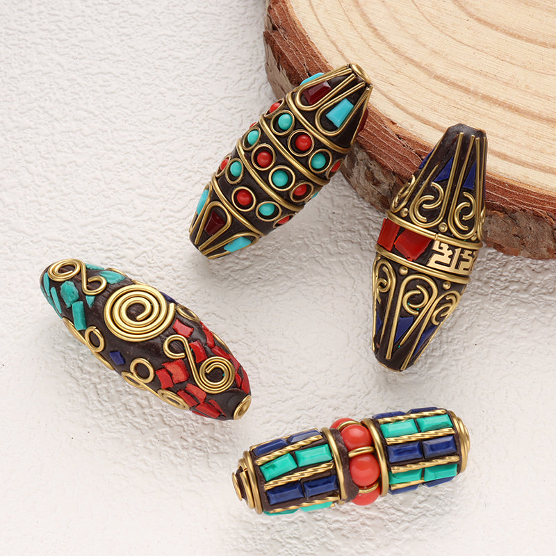 Brass Wires Clay Beads Indonesian Style Turquoise Coral Handmade