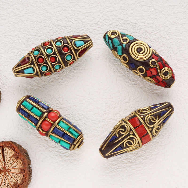 Brass Wires Clay Beads Indonesian Style Turquoise Coral Handmade Bead