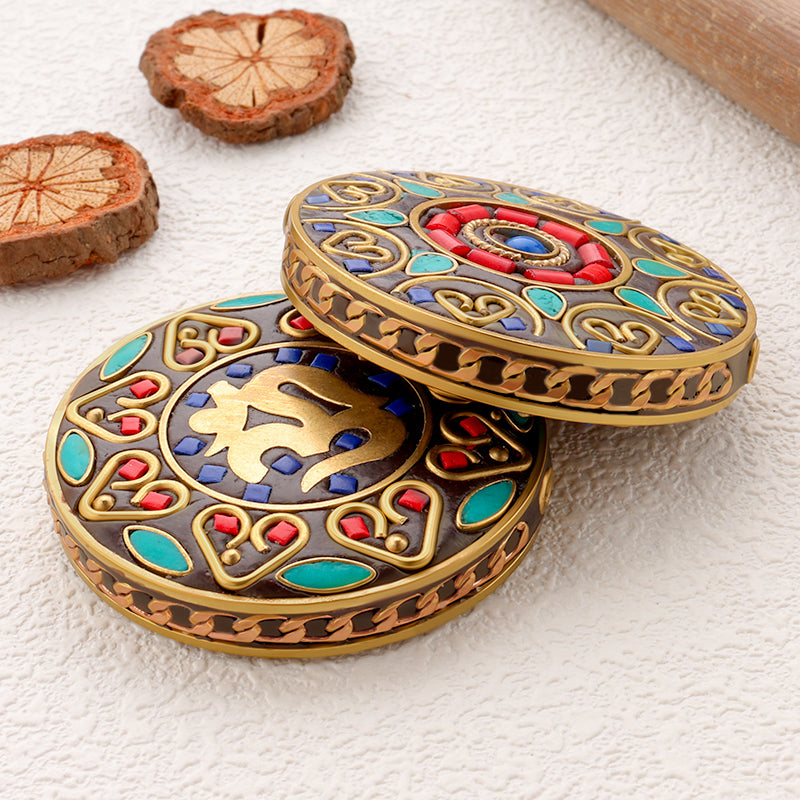 Round Tibetan Style Beads Brass Turquoise Coral Inlay Beads For Jewelry Making