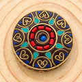 Round Tibetan Style Beads Brass Turquoise Coral Inlay Beads For Jewelry Making