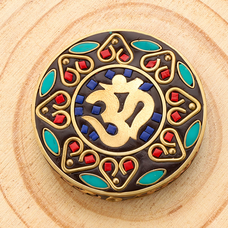 Round Tibetan Style Beads Brass Turquoise Coral Inlay Beads For Jewelry Making