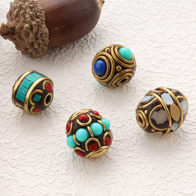 Tibetan Style Clay Beads Brass Coral Beads for DIY Jewelry Making