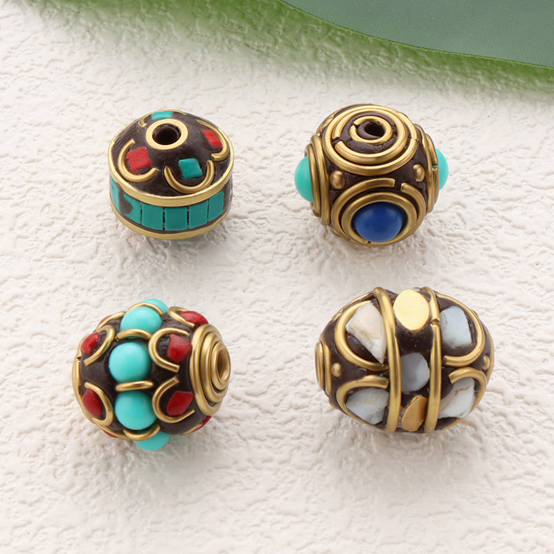 Tibetan Style Clay Beads Brass Coral Beads for DIY Jewelry Making