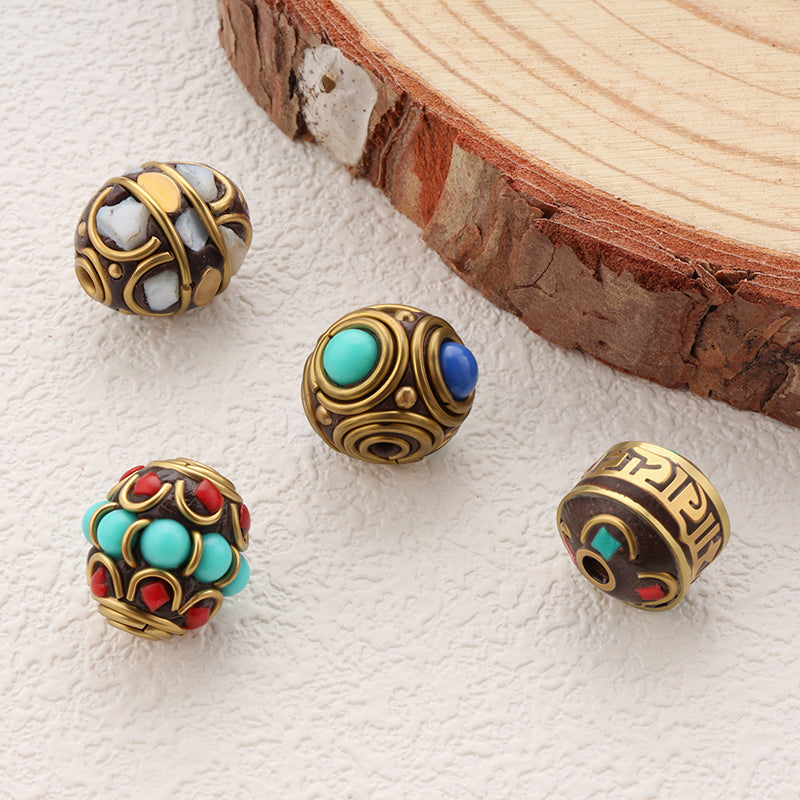 Tibetan Style Clay Beads Brass Coral Beads for DIY Jewelry Making