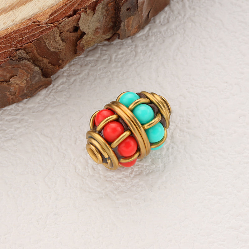 Turquoise Indonesia Beads Handmade Clay Brass Solid Beads for Jewelry Making