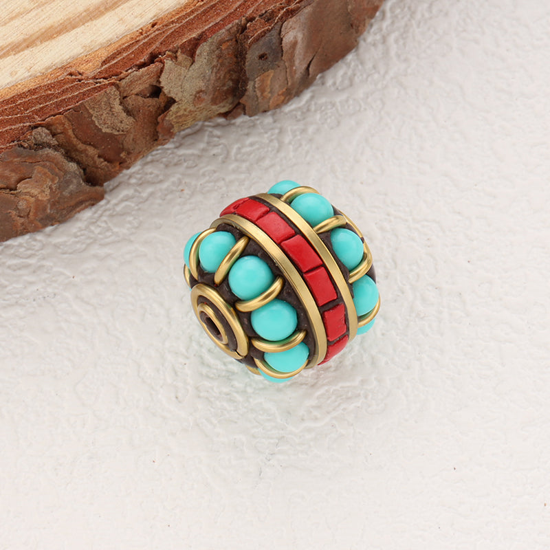 Turquoise Indonesia Beads Handmade Clay Brass Solid Beads for Jewelry Making