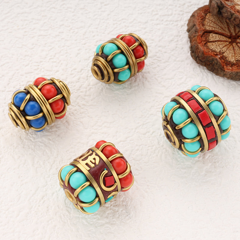Turquoise Indonesia Beads Handmade Clay Brass Solid Beads for Jewelry Making