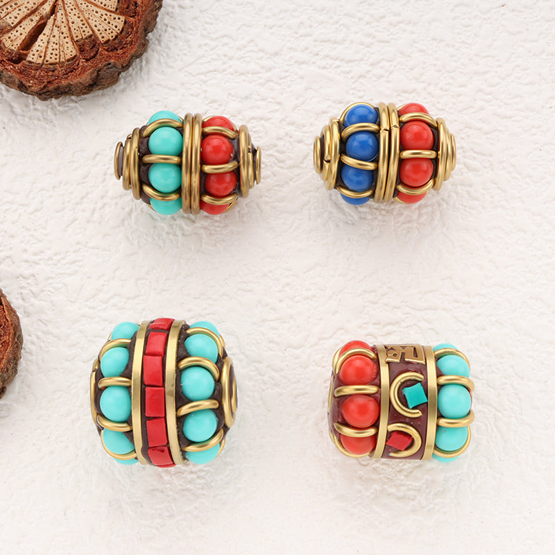 Turquoise Indonesia Beads Handmade Clay Brass Solid Beads for Jewelry Making