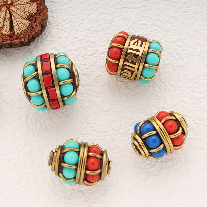 Turquoise Indonesia Beads Handmade Clay Brass Solid Beads for Jewelry Making