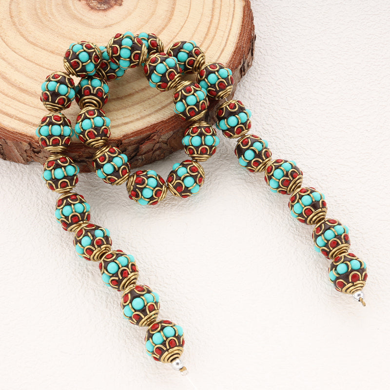 Indonesia Bead Strands Coral Turquoise Brass Clay Beads For DIY Jewelry