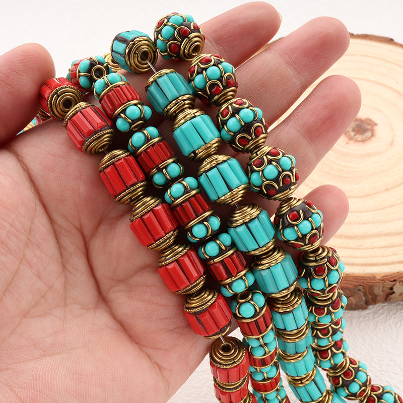 Indonesia Bead Strands Coral Turquoise Brass Clay Beads For DIY Jewelry