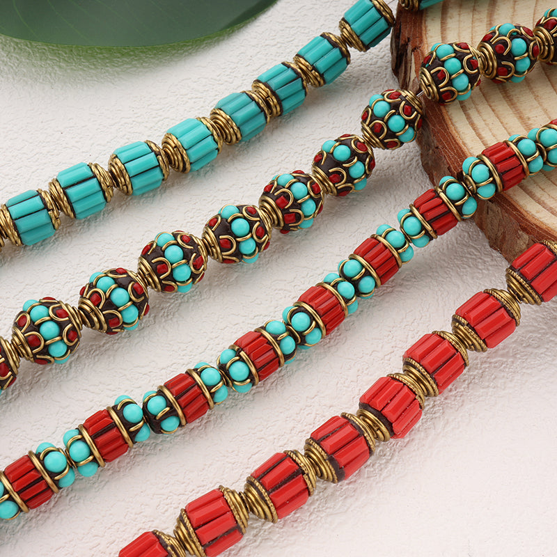 Indonesia Bead Strands Coral Turquoise Brass Clay Beads For DIY Jewelry