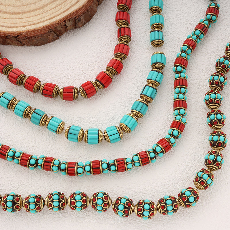 Indonesia Bead Strands Coral Turquoise Brass Clay Beads For DIY Jewelry